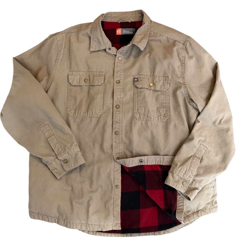 The American Outdoorsman Mens XXL Tan Flannel Lined Canvas Shirt Jacket Shacket